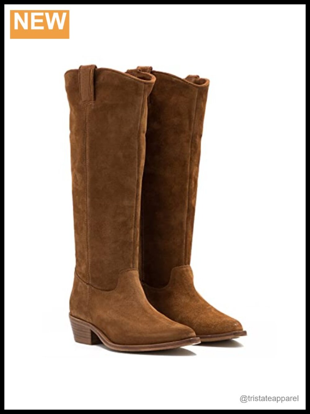 Suede Knee High Western Boots Low Stacked Heel Pointed Toe Slouchy Pull On